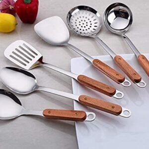 6 Piece Kitchen Cooking Stainless Steel Utensils Set with Wooden Handle