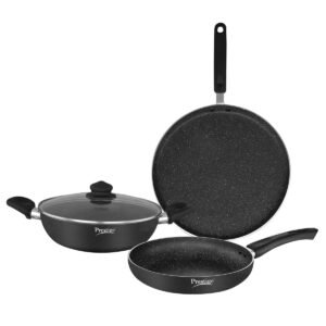 Prestige Omega Deluxe Granite Aluminium 3 Pcs Set - Tawa, Fry Pan & Kadai